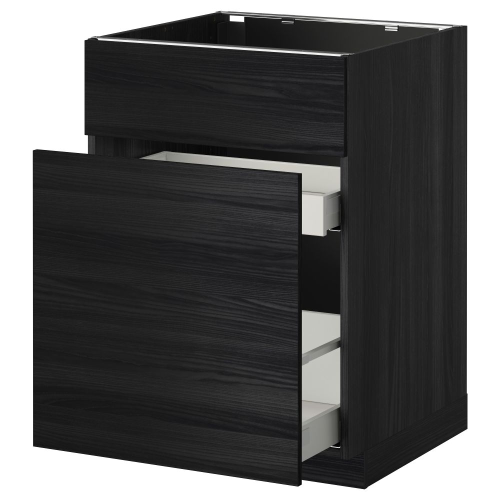 Напольный шкаф под мойку, сорт муcора, 1 дверца, 2 ящика МЕТОД / МАКСИМЕРА, черный, Тингсрид черный (60x60 см) - схема-чертеж с размерами