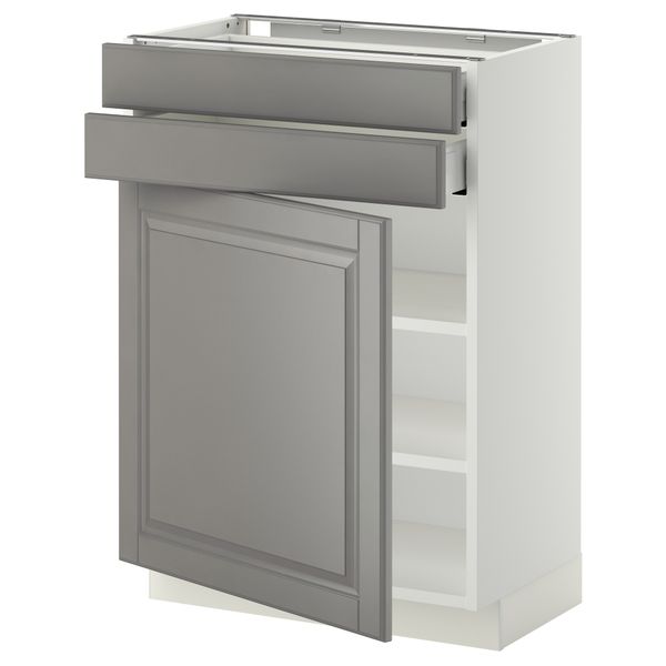 Напольный шкаф с дверцей, 2 ящиками МЕТОД / МАКСИМЕРА, белый, Будбин серый - схема-чертеж с размерами