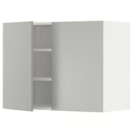 METOD Навесной шкаф с полками/2дверцы - белый/Havstorp светло-серый 80x60 см