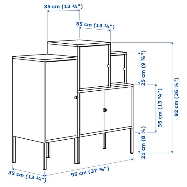 Комбинация для хранения ЛИКСГУЛЬТ, серый/белый, оранжевый/красный (95x92 см) - схема-чертеж с размерами