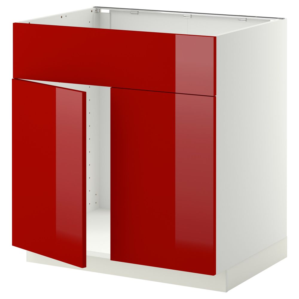 Напольный шкаф под мойку 2 дверцы/фронтальных панели МЕТОД, белый, Рингульт красный (80x60 см) - схема-чертеж с размерами