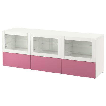 Тумба под ТВ, с дверцами и ящиками БЕСТО, Лаппвикен розовый, Синдвик белый прозрачное стекло (180x40x64 см)