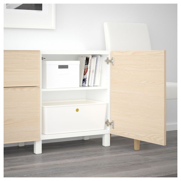 Комбинация для хранения с ящиками БЕСТО, белый, Инвикен ясеневый шпон (180x40x74 см) - схема-чертеж с размерами