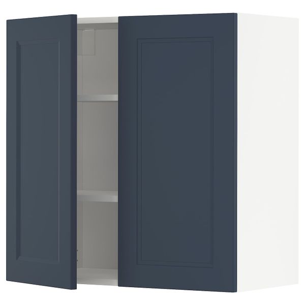 Навесной шкаф с полками/2дверцы, белый Акстад/матовая поверхность синий 80x80 см IKEA METOD МЕТОД 894.019.52 - фото 1
