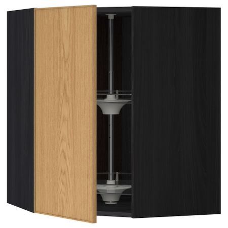 Угловой навесной шкаф с вращающейся секцией МЕТОД, черный, Экестад дуб