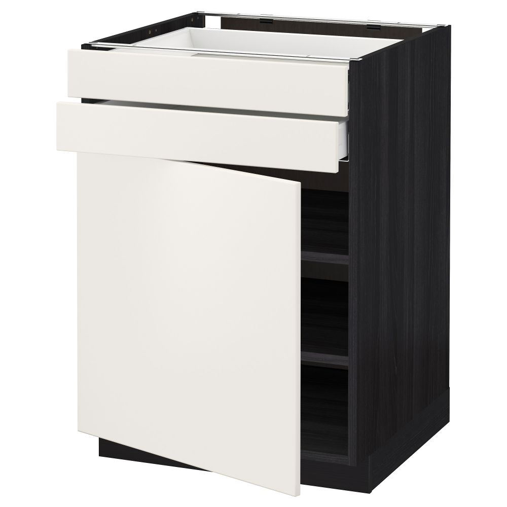 Напольный шкаф с дверцей, 2 ящиками МЕТОД / МАКСИМЕРА, черный, Веддинге белый - схема-чертеж с размерами