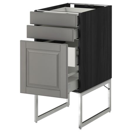 Напольный шкаф 3 фронтальных панели, 2 нижних, 2 средних ящика МЕТОД / МАКСИМЕРА, черный, Будбин серый