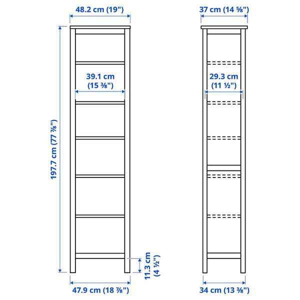 Стеллаж, белая морилка 49x197 см IKEA HEMNES ХЕМНЭС 803.734.25 - схема-чертеж с размерами