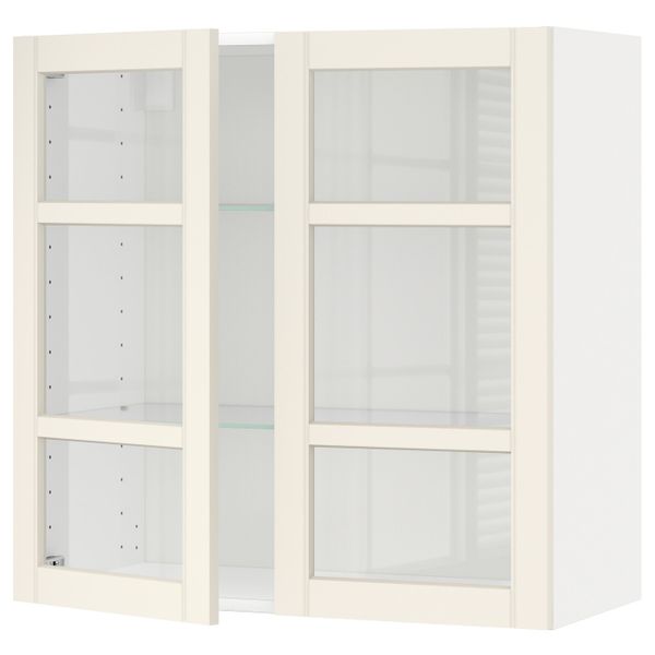 Навесной шкаф с полками, 2 стекло дв, белый/Хитарп белый с оттенком 80x80 см IKEA METOD МЕТОД 292.404.29 - схема-чертеж с размерами