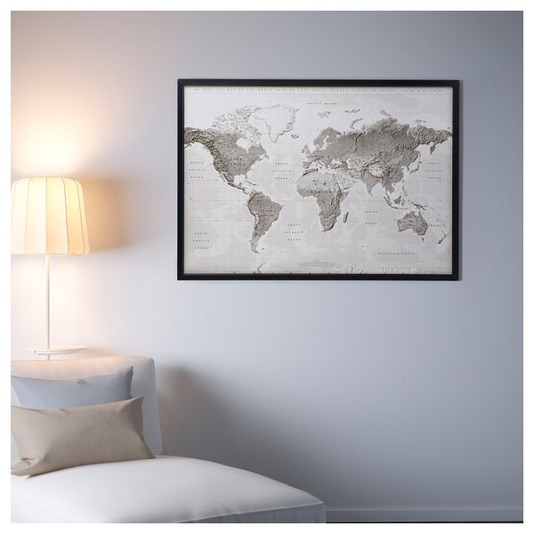 Картина с рамой БЬЁРКСТА, Планета Земля серый/белый, черный (140x100 см) - схема-чертеж с размерами