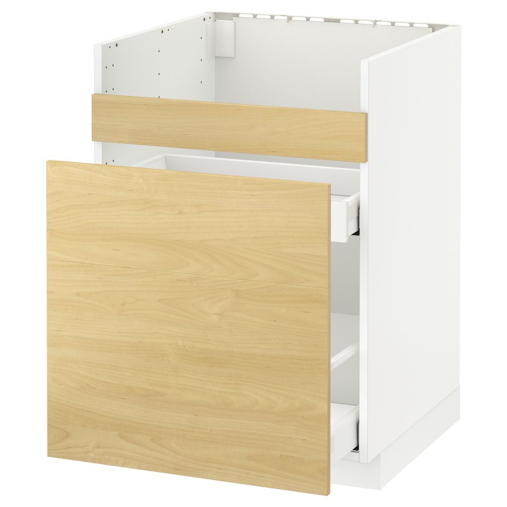 Напольный шкаф под мойку ДУМШЁ, 3 фасада, 2 ящика МЕТОД / МАКСИМЕРА, белый, Тингсрид береза - схема-чертеж с размерами