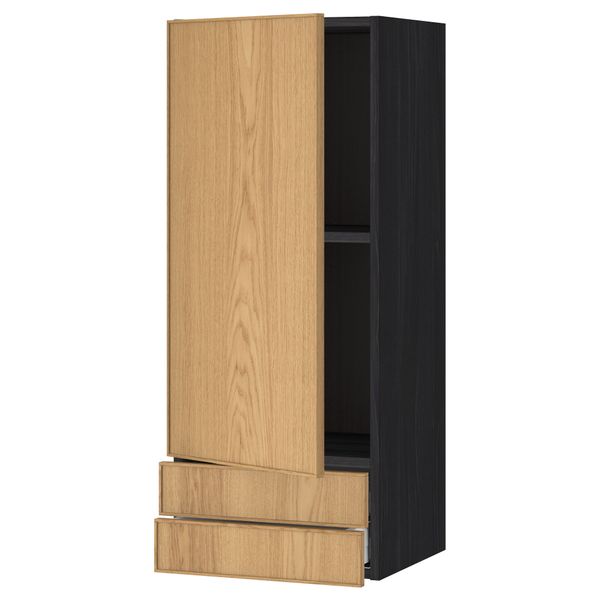 Навесной шкаф с дверцей, 2 ящика МЕТОД / МАКСИМЕРА, черный, Экестад дуб - схема-чертеж с размерами