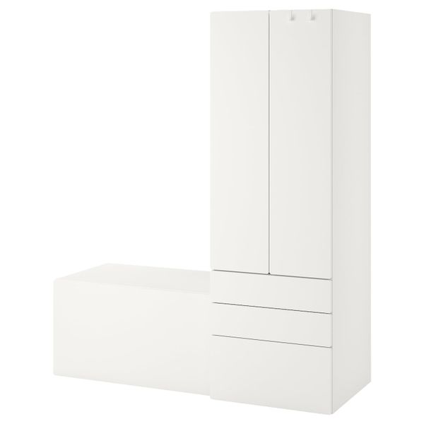 Комбинация для хранения, белый белый/со скамьей 150x57x181 см IKEA SMÅSTAD СМОСТАД / OPPHUS ОПХУС 794.287.54 - фото 1