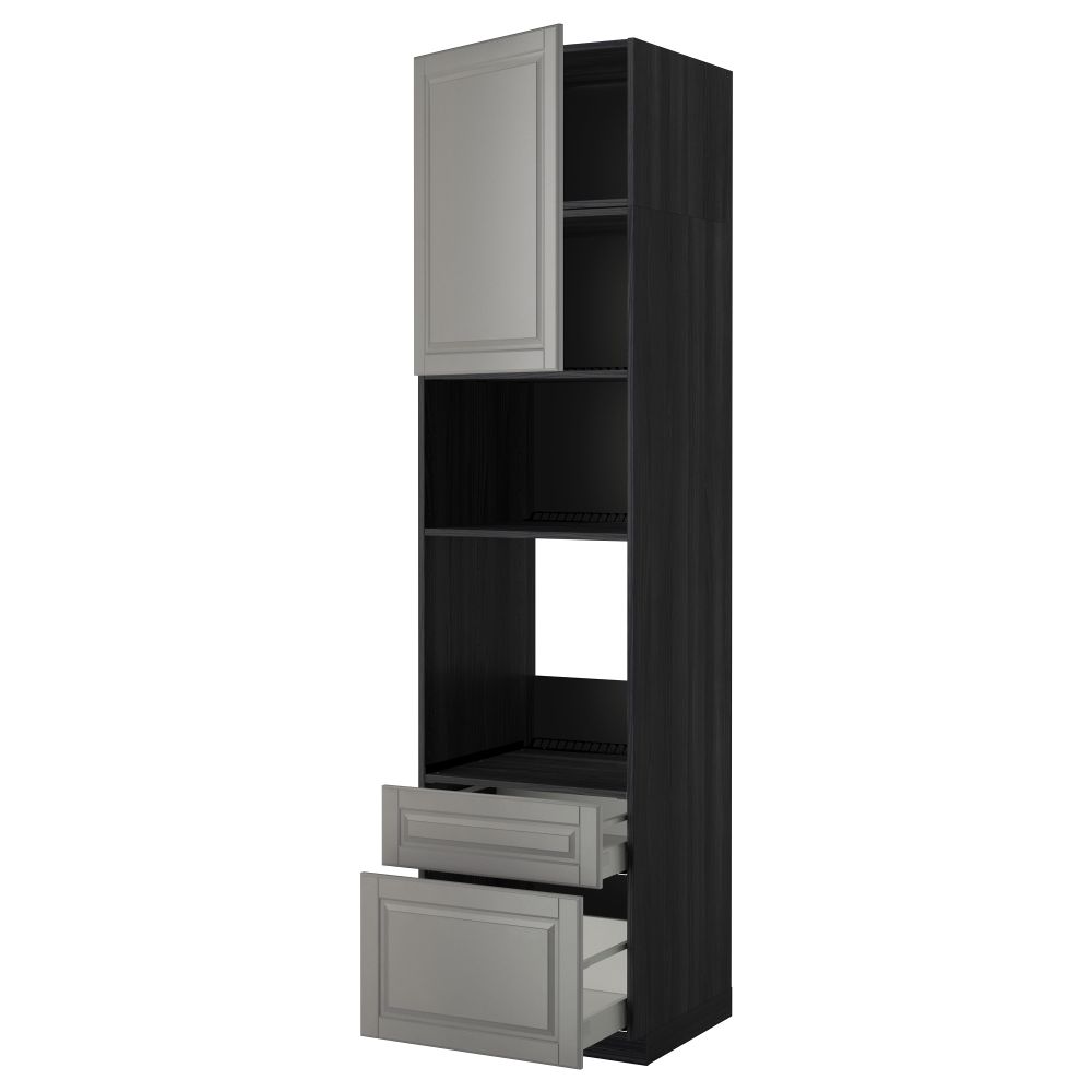 Высокий шкаф для духовки/СВЧ дверца, 2 ящика МЕТОД / МАКСИМЕРА, черный, Будбин серый - схема-чертеж с размерами