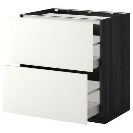 Напольный шкаф, 2 фронтальных панели, 3 ящика МЕТОД / МАКСИМЕРА, черный, Хэггеби белый