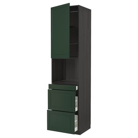 Высокий шкаф для СВЧ/дверца/3ящика, черный/Будбин темно-зеленый 60x60x240 см IKEA МЕТОД / МАКСИМЕРА 993.135.54