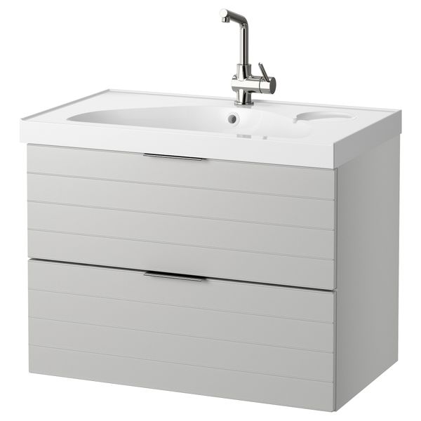 Шкаф для раковины с 2 ящиками ГОДМОРГОН / ЭДЕБОВИКЕН, светло-серый (80x49x64 см) - фото 2