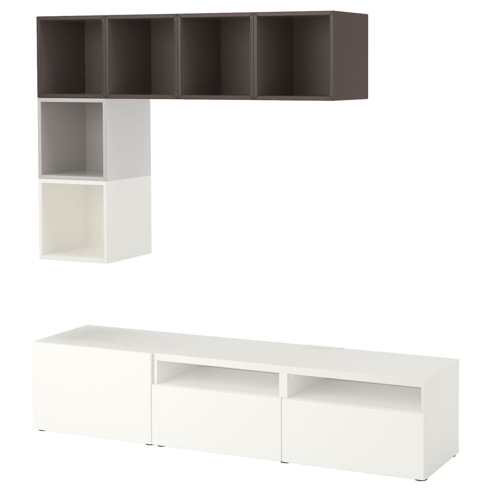 Комбинация для ТВ, белый/светло-серый, темно-серый 180x40x170 см IKEA BESTÅ БЕСТО / EKET ЭКЕТ 692.044.10 - фото 1