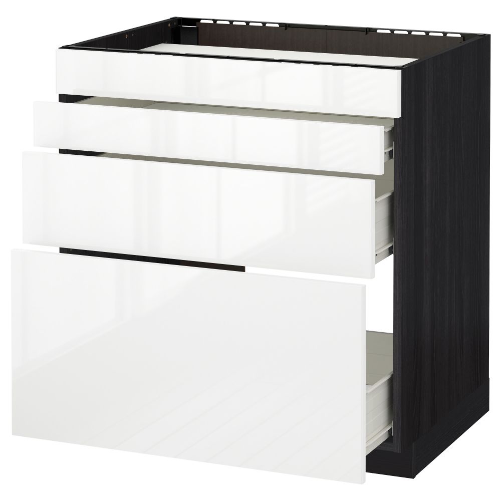 Напольный шкаф для духовки, 4фасада, 3 ящика МЕТОД / ФОРВАРА, черный, Рингульт белый - схема-чертеж с размерами