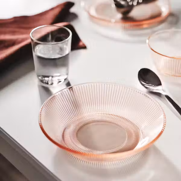 HAVSGÄDDA ХАВСГЭДДА Тарелка глубокая - орнамент «полоска»/розовый 19 см - фото 3