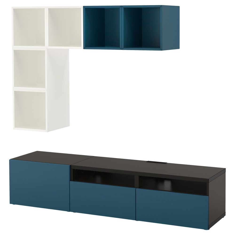 Комбинация для ТВ БЕСТО / ЭКЕТ, белый/черно-коричневый, темно-синий (180x40x170 см) - фото 1