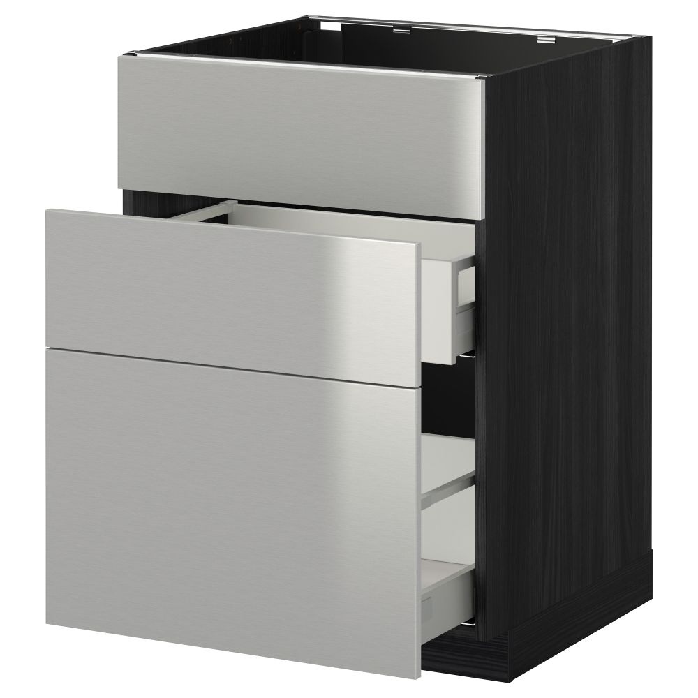 Напольный шкаф под мойку + 3 фронтальных панели, 2 ящика МЕТОД / МАКСИМЕРА, черный, Гревста нержавеющ сталь - схема-чертеж с размерами