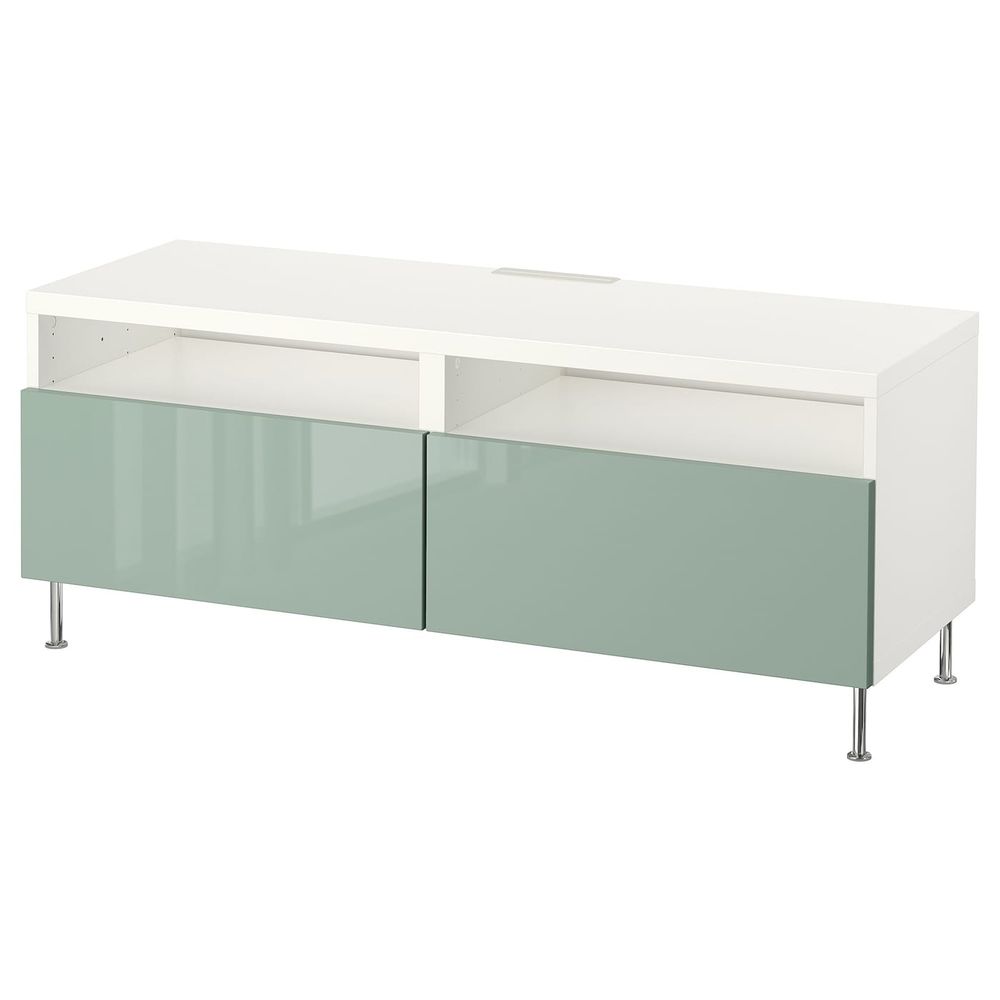 Тумба для ТВ с ящиками, белый, СЕЛЬСВ/СТАЛЛАРП глянцевый/серо-зеленый светлый, 120x40x48 см IKEA БЕСТО 892.672.27 - фото 1