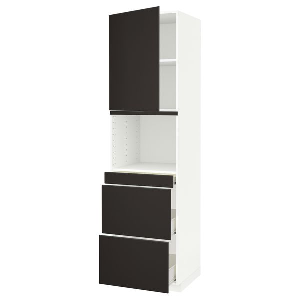 Высокий шкаф для СВЧ/дверца, 3 ящика МЕТОД / ФОРВАРА, белый, Кунгсбакка антрацит - фото 1