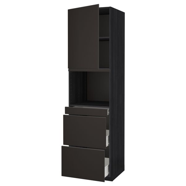 Высокий шкаф для СВЧ/дверца, 3 ящика МЕТОД / ФОРВАРА, черный, Кунгсбакка антрацит - фото 1