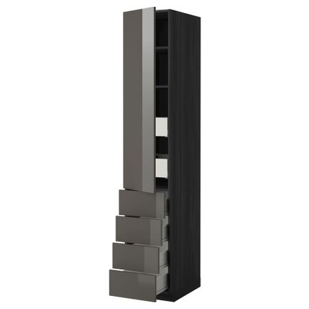 Высокий шкаф с полками/6 ящик, дверцами, 4 фронтальные панели МЕТОД / ФОРВАРА, черный, Рингульт серый