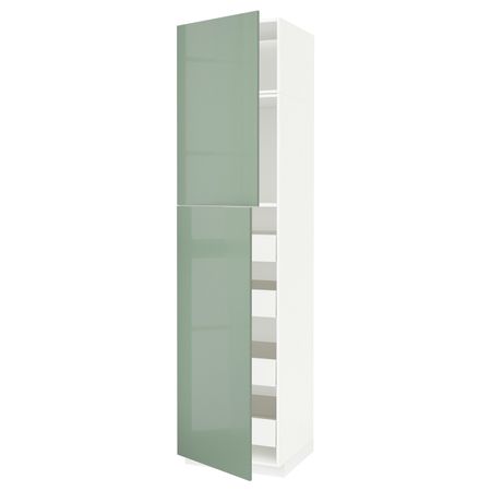 Высокий шкаф/2дверцы/4ящика, белый, Калларп светло-зеленый, 60x60x240 см IKEA МЕТОД / ФОРВАРА 492.987.06