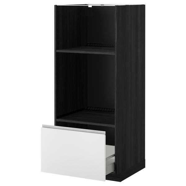 Высокий шкаф с ящиком для духовки/СВЧ МЕТОД / МАКСИМЕРА, черный, Нодста белый (60x60x140 см) - схема-чертеж с размерами