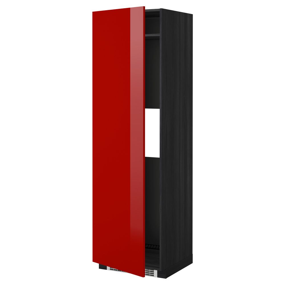 Высокий шкаф для холодильника или морозильника, с дверцами МЕТОД, черный, Рингульт красный (60x60x200 см) - схема-чертеж с размерами