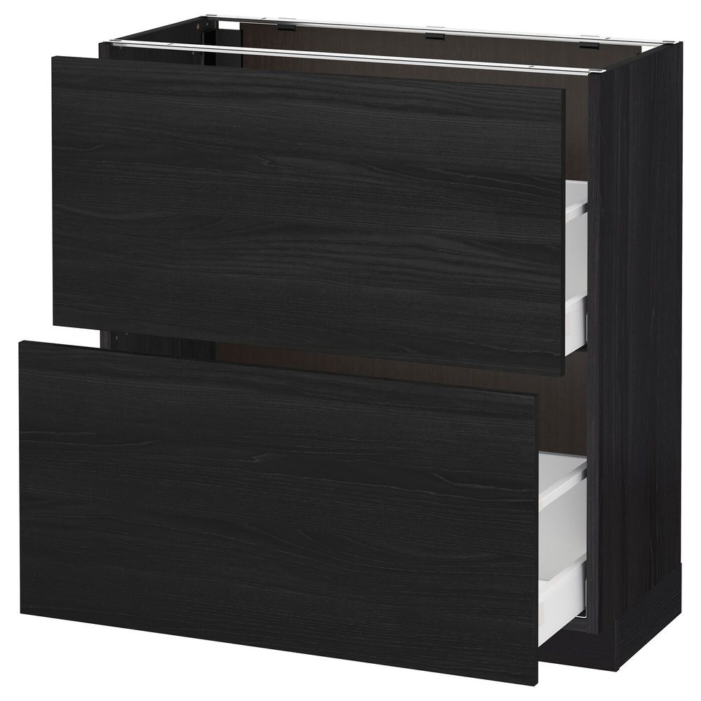 Напольный шкаф с 2 ящиками, черный, Тингсрид черный 80x37 см IKEA МЕТОД / МАКСИМЕРА 492.359.69 - схема-чертеж с размерами