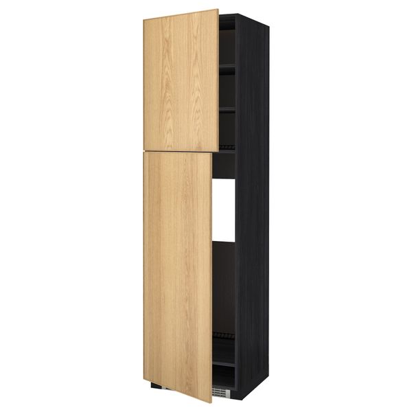 Высокий шкаф для холодильника, 2 дверцы МЕТОД, черный, Экестад дуб - схема-чертеж с размерами