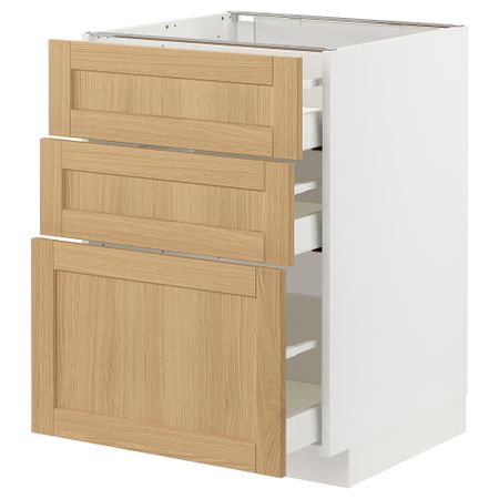 Напольный шкаф с 3 ящиками, белый, Forsbacka дуб, 60x60 см IKEA METOD МЕТОД, MAXIMERA МАКСИМЕРА 195.092.39
