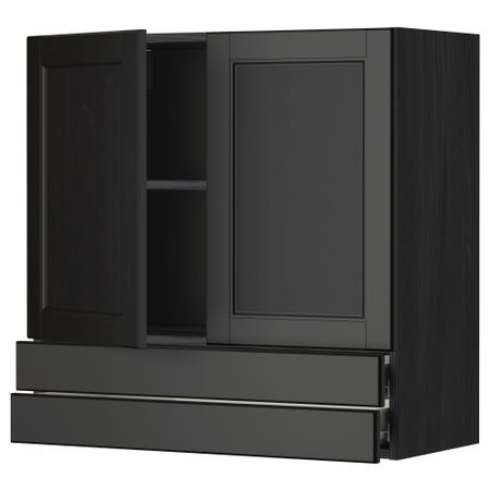 Навесной шкаф, 2 дверцы, 2 ящика МЕТОД / ФОРВАРА, черный, Лаксарби черно-коричневый