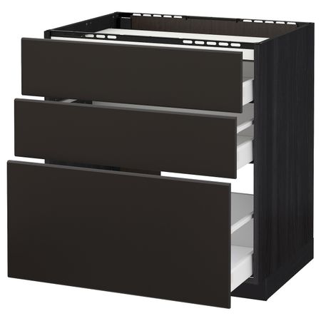 Напольный шкаф, 3 фронтальных панели/3ящика, черный/Кунгсбакка антрацит 80x60 см IKEA МЕТОД / МАКСИМЕРА 992.205.88