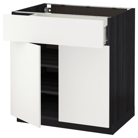 Напольный шкаф + ящик, 2 дверцы МЕТОД / ФОРВАРА, черный, Хэггеби белый (80x60 см)