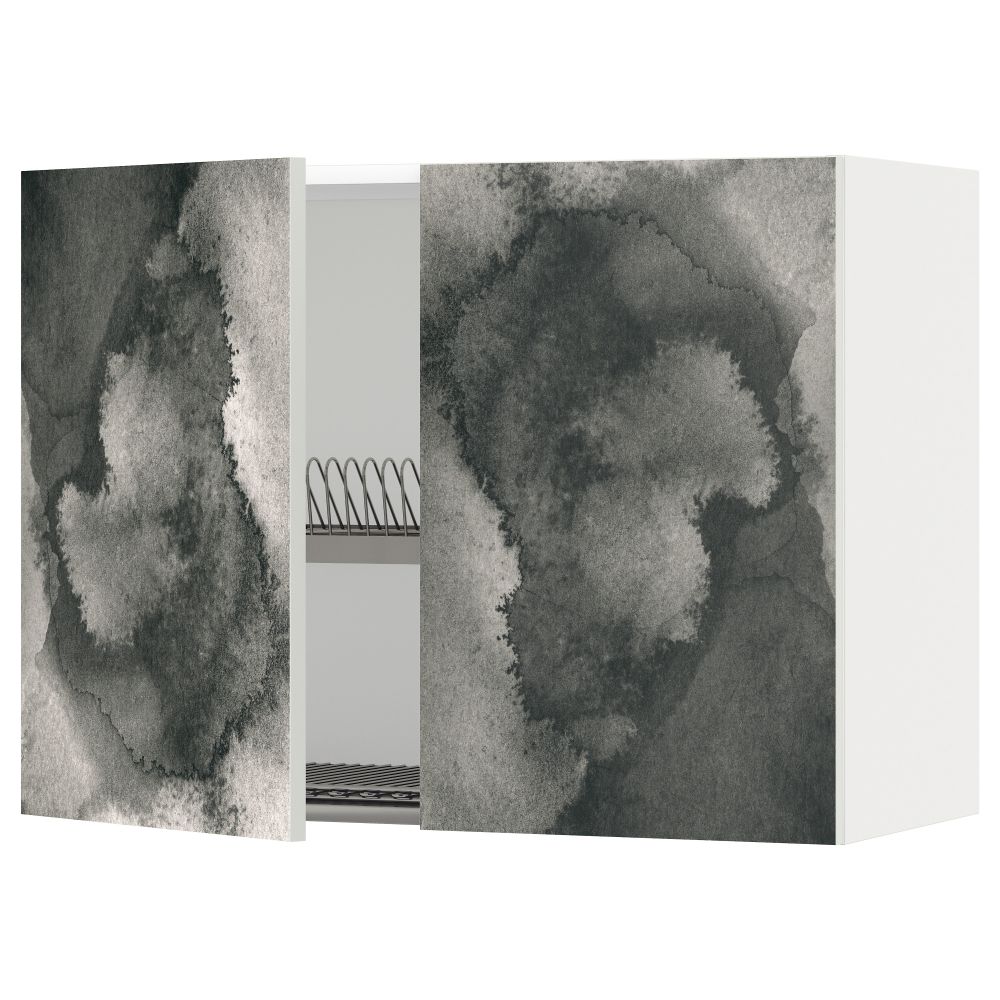 Навесной шкаф с посудной сушилкой, 2 дверцы МЕТОД, белый - схема-чертеж с размерами