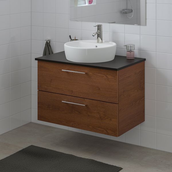 Шкаф п-раковину/столешн45/раковина, под коричневый мореный ясень/антрацит ДАЛЬШЕР смеситель 82x49x74 см IKEA GODMORGON/TOLKEN - фото 2