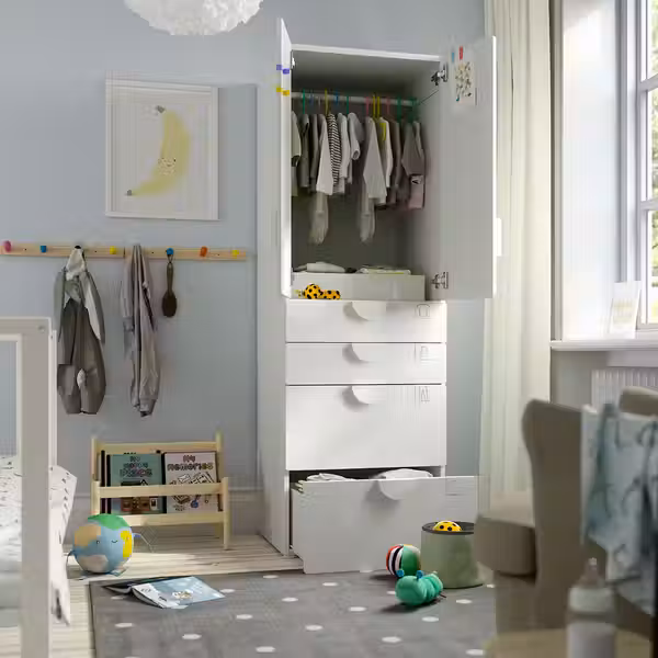 SMÅSTAD / PLATSA Гардероб - белый сиреневый/с 4 ящиками 60x57x181 см - фото 3