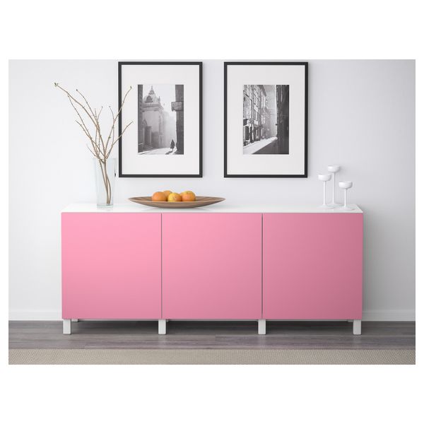 Комбинация для хранения с дверцами БЕСТО, белый, Лаппвикен малиновый (180x40x74 см) - схема-чертеж с размерами