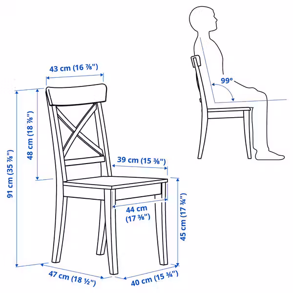 ROSENTORP РОЗЕНТОРП Стул - чёрный - схема-чертеж с размерами