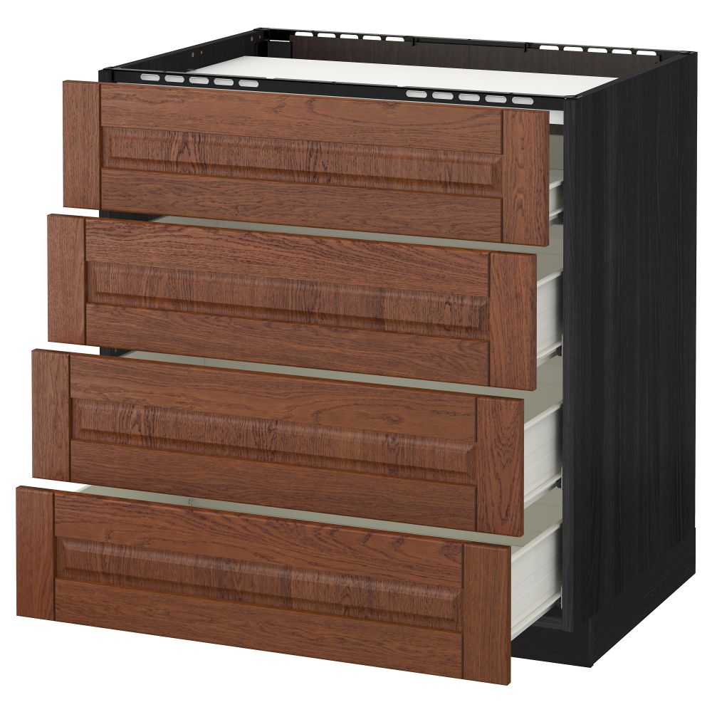 Напольный шкаф, 4 фронтальных панели, 4 ящика МЕТОД / ФОРВАРА, черный, Филипстад коричневый - схема-чертеж с размерами