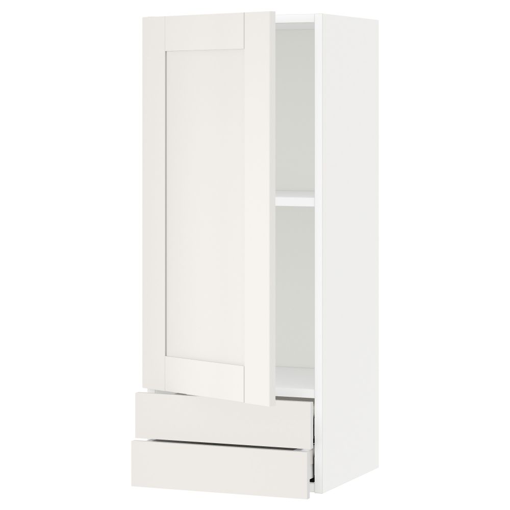 Навесной шкаф с дверцей, 2 ящика МЕТОД / МАКСИМЕРА, белый, Сэведаль белый - схема-чертеж с размерами