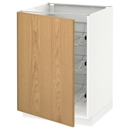 Напольный шкаф с проволочные ящиками, белый/Экестад дуб 60x60 см IKEA METOD МЕТОД 092.257.74
