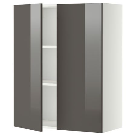 Навесной шкаф с полками, 2 дверцы МЕТОД, белый, Рингульт серый