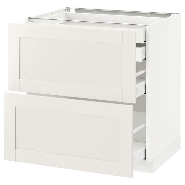 Напольный шкаф 2 фронтальные панели, 2 нижних, 1 средний, 1 высокий ящик МЕТОД / МАКСИМЕРА, белый, Сэведаль белый - схема-чертеж с размерами