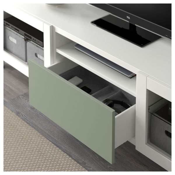 Тумба под ТВ БЕСТО, Лаппвикен зеленый, Синдвик белый прозрачное стекло (180x40x48 см) - фото 3